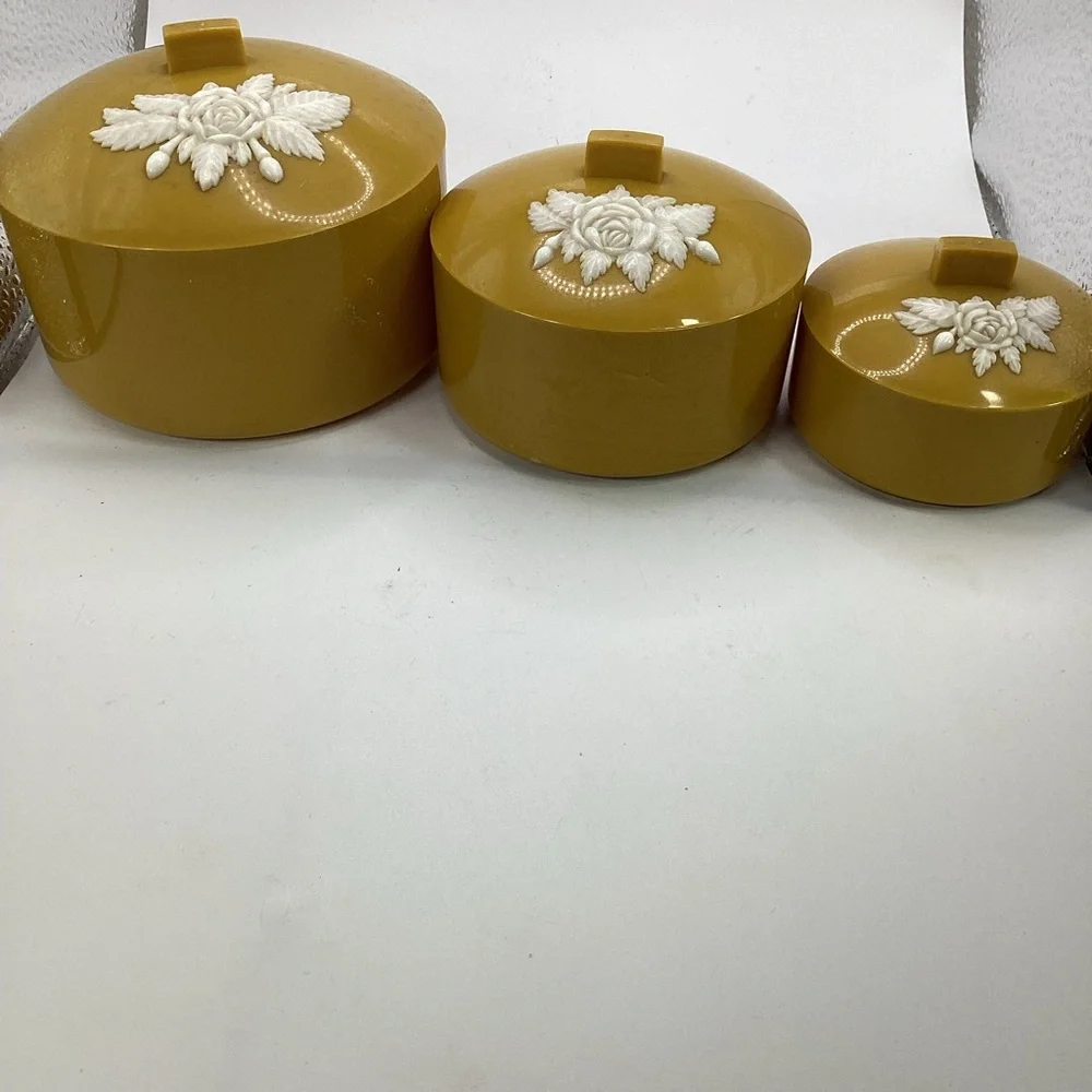 Schwarz Brothers 1970s vanity powder holders gold
